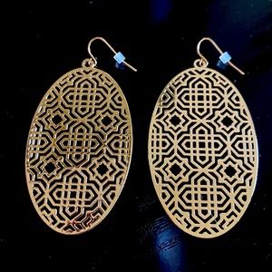 Large Oval filigree gold tone dangle earrings